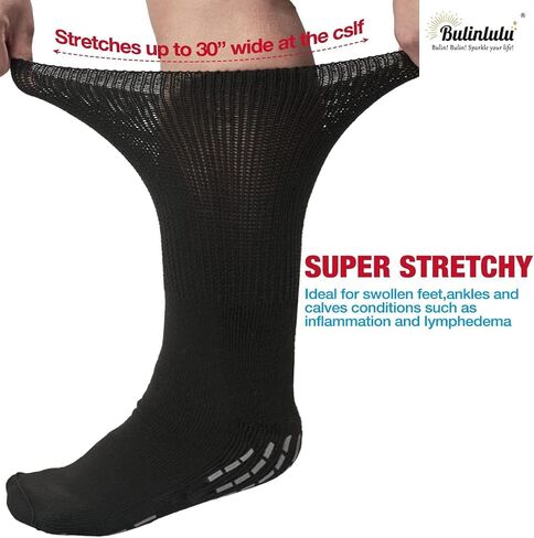 Bulinlulu Extra Width Non Slip Wide Socks for Swollen Feet-Super Extra Width Diabetic Edema Socks, Cast Sock, Hospital Socks with Grips for Men, Extra Width Lymphedema Socks-4 Purple in Kuwait