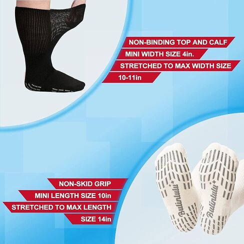 Bulinlulu Extra Width Non Slip Wide Socks for Swollen Feet-Super Extra Width Diabetic Edema Socks, Cast Sock, Hospital Socks with Grips for Men, Extra Width Lymphedema Socks-4 Purple in Kuwait