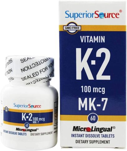 Superior Source Vitamin K2 MK-7 (Menaquinone-7), 100 mcg, Quick Dissolve Sublingual Tablets, 60 Count, Healthy Bones and Arteries, Immune & Cardiovascular Support, Assists Protein Synthesis, Non-GMO in Kuwait