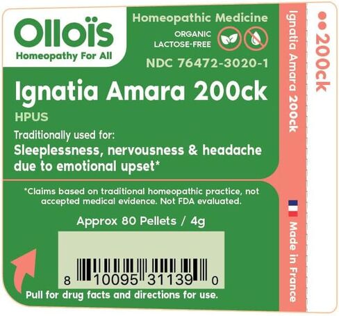 OLLOIS Ignatia Amara 200ck، عضوي، خالي من اللاكتوز، نباتي، طب المثلية، 80 حبة (عبوة من 1) in Saudi Arabia