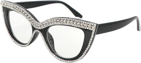 mincl Womens Luxurious Colorful Rhinestone Cat Eye Reading Glasses Blue light blocking Reader Computer Eyeglass Frame in Kuwait