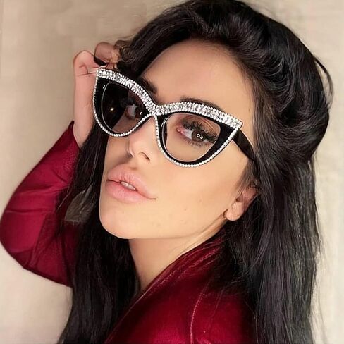 mincl Womens Luxurious Colorful Rhinestone Cat Eye Reading Glasses Blue light blocking Reader Computer Eyeglass Frame in Kuwait