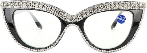 mincl Womens Luxurious Colorful Rhinestone Cat Eye Reading Glasses Blue light blocking Reader Computer Eyeglass Frame in Kuwait