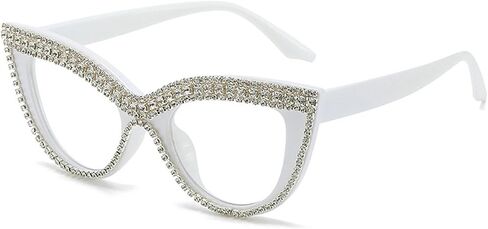 mincl Womens Luxurious Colorful Rhinestone Cat Eye Reading Glasses Blue light blocking Reader Computer Eyeglass Frame in Kuwait