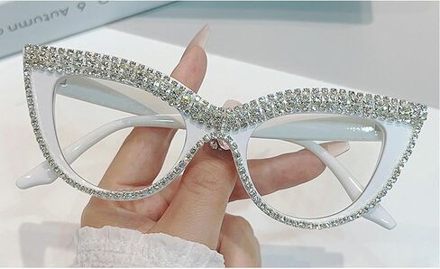 mincl Womens Luxurious Colorful Rhinestone Cat Eye Reading Glasses Blue light blocking Reader Computer Eyeglass Frame in Kuwait