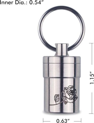 حافظة حبوب دواء صغيرة الحجم من ANO Titanium بقطر داخلي 0.54 بوصة للطوارئ حافظة حبوب خفيفة الوزن لـ Advil و Nitro لـ EDC مع Etch Rose مقاومة للماء 30ft (PF054R) in Kuwait