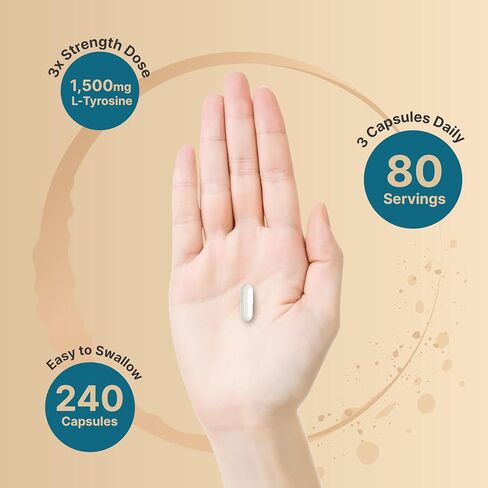 مكمل إل تيروسين، 1500 مجم لكل جرعة، 240 كبسولة | الأحماض الأمينية الأساسية – دعم صحة الدماغ للذاكرة والصحة المعرفية واليقظة العقلية – غير معدلة وراثيًا in Saudi Arabia