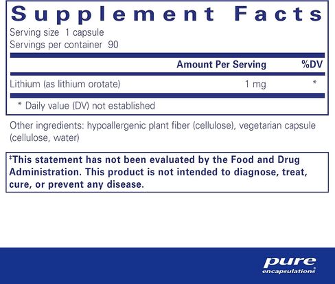 Pure Encapsulations Lithium (Orotate) 1 mg | Support for Calmness and Behavior | 90 Capsules in Saudi Arabia