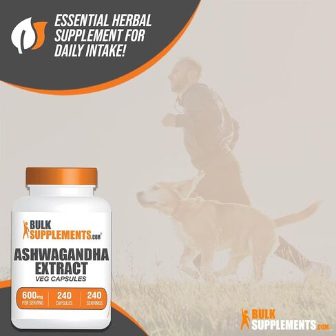 BULKSUPPLEMENTS.COM Ashwagandha Root Extract Capsules - Ashwagandha 600mg, Ashwagandha Supplement, Ashwagandha Root Capsules, Vegan & Gluten Free, 1 Capsules per Serving, 240 Veg Capsules in Saudi Arabia