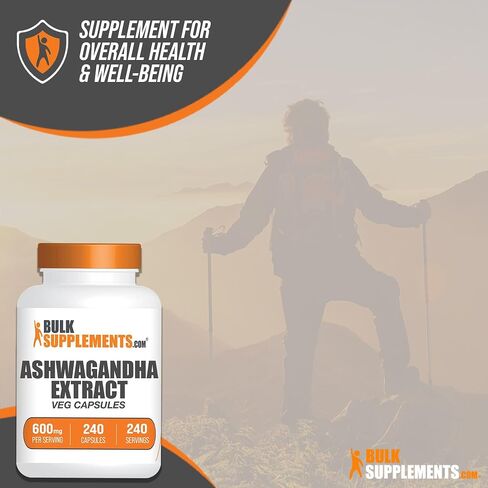 BULKSUPPLEMENTS.COM Ashwagandha Root Extract Capsules - Ashwagandha 600mg, Ashwagandha Supplement, Ashwagandha Root Capsules, Vegan & Gluten Free, 1 Capsules per Serving, 240 Veg Capsules in Saudi Arabia