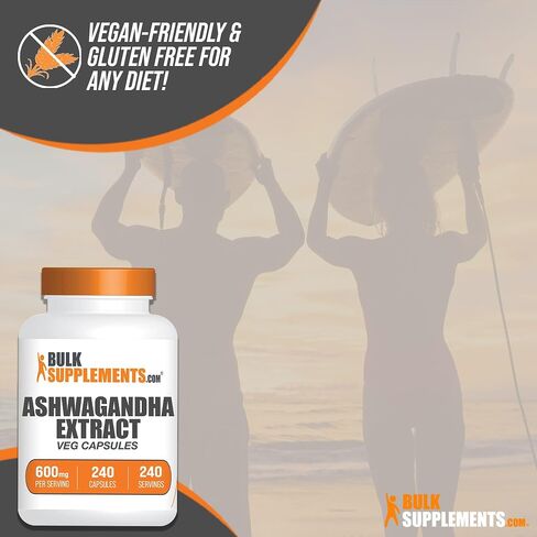 BULKSUPPLEMENTS.COM Ashwagandha Root Extract Capsules - Ashwagandha 600mg, Ashwagandha Supplement, Ashwagandha Root Capsules, Vegan & Gluten Free, 1 Capsules per Serving, 240 Veg Capsules in Saudi Arabia