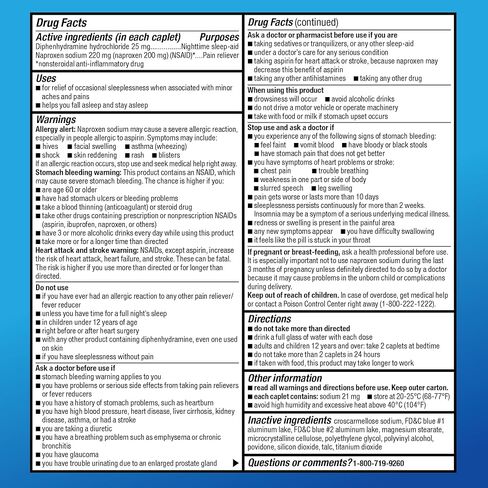 أمازون بيسك كير لتخفيف الآلام طوال الليل، نابروكسين الصوديوم، 220 مجم/ديفينهيدرامين هيدروكلوريد، 25 مجم أقراص، مسكن للألم/مساعد للنوم أثناء الليل، 160 قرص in Kuwait