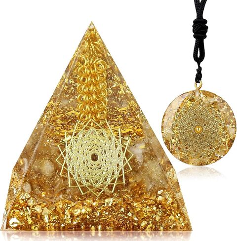 Hopeseed Large Orgone Crystal Pyramid for Positive Energy, Orgonite Natural Citrine Stones Healing Crystals Pyramid Set for Attraction Wealth and Prosperity Reduce Stress Chakra Healing Meditation in Kuwait
