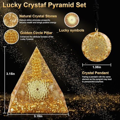 Hopeseed Large Orgone Crystal Pyramid for Positive Energy, Orgonite Natural Citrine Stones Healing Crystals Pyramid Set for Attraction Wealth and Prosperity Reduce Stress Chakra Healing Meditation in Kuwait