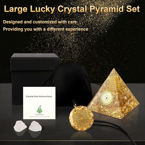 Hopeseed Large Orgone Crystal Pyramid for Positive Energy, Orgonite Natural Citrine Stones Healing Crystals Pyramid Set for Attraction Wealth and Prosperity Reduce Stress Chakra Healing Meditation in Kuwait