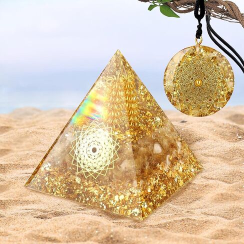 Hopeseed Large Orgone Crystal Pyramid for Positive Energy, Orgonite Natural Citrine Stones Healing Crystals Pyramid Set for Attraction Wealth and Prosperity Reduce Stress Chakra Healing Meditation in Kuwait