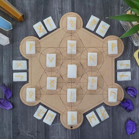 Crocon Sunstone rectangle shape gemstone runes with Elder Futhark Alphabet Engraved 25 pcs rune set Crystal Divination metaphysical Healing Chakra Reiki runes set with a pouch Size : 20-25mm in Kuwait