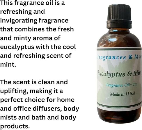 فراجرانسز اند مور زيت عطري فاخر برائحة الاوكالبتوس والنعناع لتعزيز صناعة الشموع والصابون ومنتجات الاستحمام والجسم والروائح العلاجية للمكتب والمنزل - زجاجة كهرمانية بسعة 2 اونصة (60 مل) in Kuwait