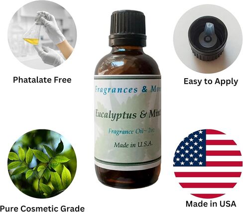 فراجرانسز اند مور زيت عطري فاخر برائحة الاوكالبتوس والنعناع لتعزيز صناعة الشموع والصابون ومنتجات الاستحمام والجسم والروائح العلاجية للمكتب والمنزل - زجاجة كهرمانية بسعة 2 اونصة (60 مل) in Kuwait