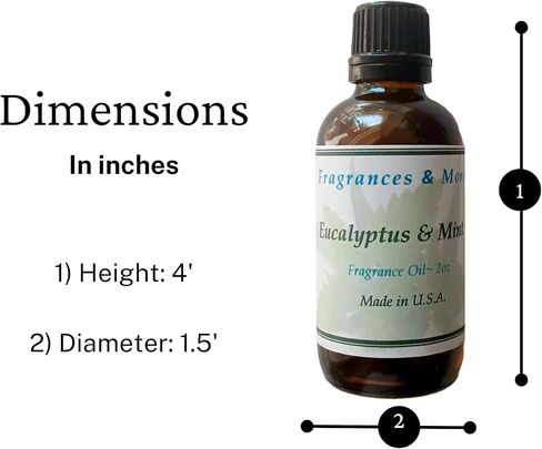 فراجرانسز اند مور زيت عطري فاخر برائحة الاوكالبتوس والنعناع لتعزيز صناعة الشموع والصابون ومنتجات الاستحمام والجسم والروائح العلاجية للمكتب والمنزل - زجاجة كهرمانية بسعة 2 اونصة (60 مل) in Kuwait