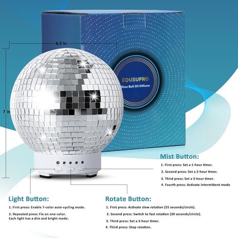 Essential Oil Diffuser Aromatherapy Diffuser – 100ml Original Rotating Disco Ball Diffusers for Essential Oils with Whisper Quiet Operation, Timer Setting & 7 Colors Night Light for Home Office Decor in Kuwait
