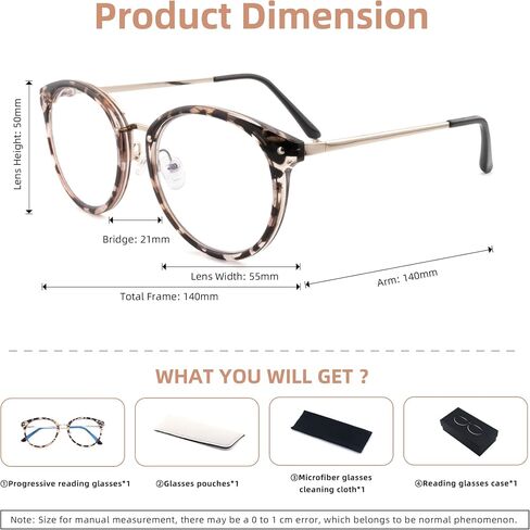 FEIVSN Trendy Round Progressive Multifocus Reading Glasses Women Men Multifocal Readers Blue Light Blocking Eyeglasses in Kuwait