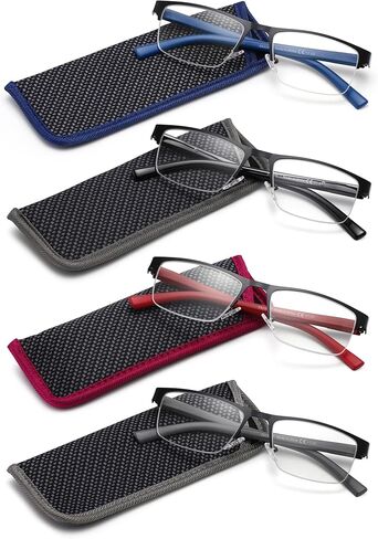 نظارات القراءة للرجال والنساء مع نصف إطار معدني للرجال، 4 عبوات من النظارات للجنسين مع الحقائب in Kuwait