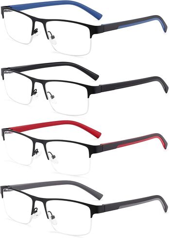نظارات القراءة للرجال والنساء مع نصف إطار معدني للرجال، 4 عبوات من النظارات للجنسين مع الحقائب in Kuwait