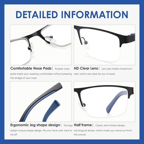 نظارات القراءة للرجال والنساء مع نصف إطار معدني للرجال، 4 عبوات من النظارات للجنسين مع الحقائب in Kuwait