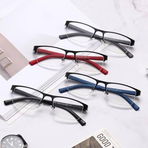 نظارات القراءة للرجال والنساء مع نصف إطار معدني للرجال، 4 عبوات من النظارات للجنسين مع الحقائب in Kuwait