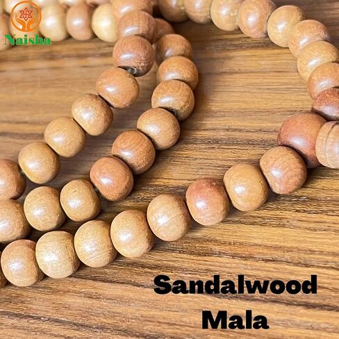 NAISHA Sandalwood 108 Beads Rosary Mala 8mm, Tibetan Prayer Beads -Yoga Meditation Bead Necklace - Hand Knotted Japa Mala Large Size Wearing and Jaap Chanting Buddha Prayer Beads in Saudi Arabia