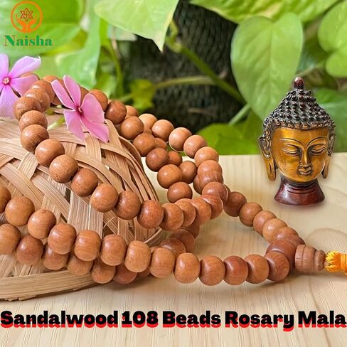 NAISHA Sandalwood 108 Beads Rosary Mala 8mm, Tibetan Prayer Beads -Yoga Meditation Bead Necklace - Hand Knotted Japa Mala Large Size Wearing and Jaap Chanting Buddha Prayer Beads in Saudi Arabia