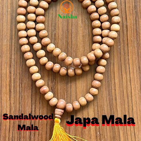 NAISHA Sandalwood 108 Beads Rosary Mala 8mm, Tibetan Prayer Beads -Yoga Meditation Bead Necklace - Hand Knotted Japa Mala Large Size Wearing and Jaap Chanting Buddha Prayer Beads in Saudi Arabia