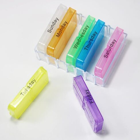 منظم حبوب الادوية الاسبوعي لمدة 7 ايام، صندوق صغير لتنظيم حبوب الدواء 4 مرات في اليوم، منظم فيتامين يوميا، منظم حبوب دواء، حاوية دواء، منظم للادوية والمكملات الغذائية واغطية شفافة وزيوت السمك in Kuwait