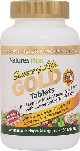 NaturesPlus Source of Life Gold Multivitamin - 180 Tablets - with Vitamins D3, B12 & K2 - Blood, Bone & Immune Support - Vegetarian & Gluten Free - 60 Servings in Saudi Arabia