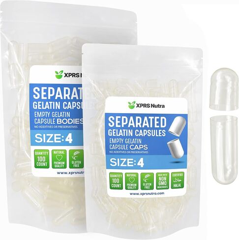 XPRS Nutra Gelatin Size 4 Separated Capsules - 100 Count Small Empty Capsules Separated in Bags - Empty Pill Capsules - Size 4 Gel Capsules Empty- Capsules Empty DIY Supplement Filling (Black/Red) in Saudi Arabia