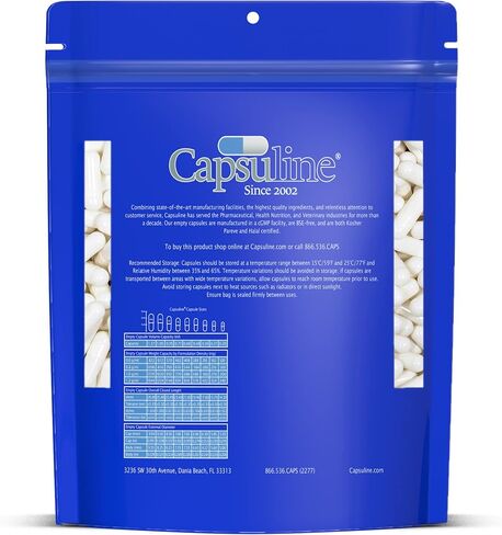 Capsuline Spirulina Colored Size 0 Empty Vegan Capsules Blue/Blue - 100 Count - Vegetarian Empty Pill Capsuless - DIY Vegetable Capsule filling - Veggie Pill Capsules - Kosher and Halal Certified in Kuwait