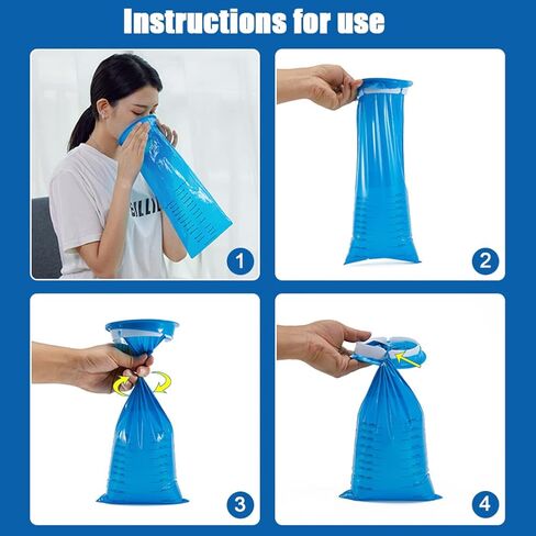 25 عبوة من VOPHIA أكياس قيء طبية للاستعمال مرة واحدة سعة 1000 مل، حقيبة قيء للسيارة، مقاومة للتسرب، حقائب محمولة لتقيؤ السفر ودوار الحركة وحمل سيارات الأجرة in Kuwait