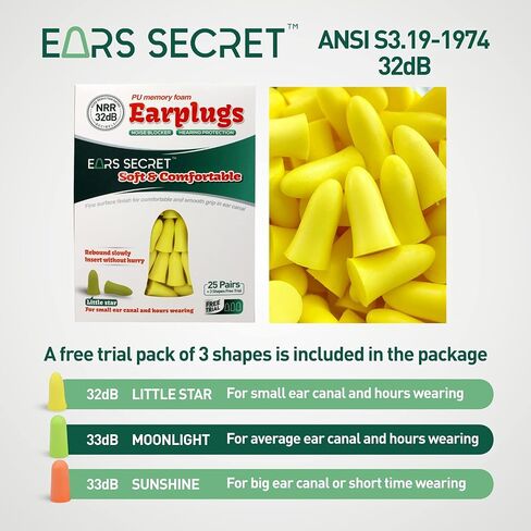 سدادات أذن إسفنجية من EARS SECRET للنوم، 25+3 أزواج من سدادات الأذن 37 ديسيبل سدادات أذن مريحة لتقليل الضوضاء، والسفر، والشخير، والحفلات الموسيقية، والضوضاء العالية، وإطلاق النار، والعمل، سدادات أذن بتصميم قناة الأذن الصغيرة in Kuwait
