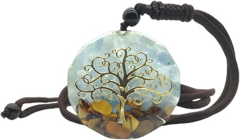 EDEN'S CALL شفاء شجرة الحياة أورجونيت كريستال حجر قلادة قلادة للجنسين 26.38 "قابل للتعديل الطاقة المقدسة الهندسة قلادة عين النمر in Kuwait