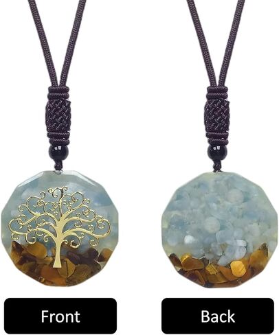 EDEN'S CALL شفاء شجرة الحياة أورجونيت كريستال حجر قلادة قلادة للجنسين 26.38 "قابل للتعديل الطاقة المقدسة الهندسة قلادة عين النمر in Kuwait