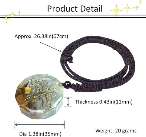 EDEN'S CALL شفاء شجرة الحياة أورجونيت كريستال حجر قلادة قلادة للجنسين 26.38 "قابل للتعديل الطاقة المقدسة الهندسة قلادة عين النمر in Kuwait