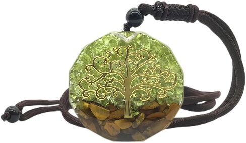 EDEN'S CALL Healing Tree of Life Orgonite Crystal Stone Pendant Necklace for Unisex 26.38" Adjustable Energy Sacred Geometry Tiger's Eye Necklace in Kuwait