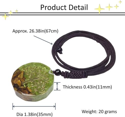 EDEN'S CALL Healing Tree of Life Orgonite Crystal Stone Pendant Necklace for Unisex 26.38" Adjustable Energy Sacred Geometry Tiger's Eye Necklace in Kuwait