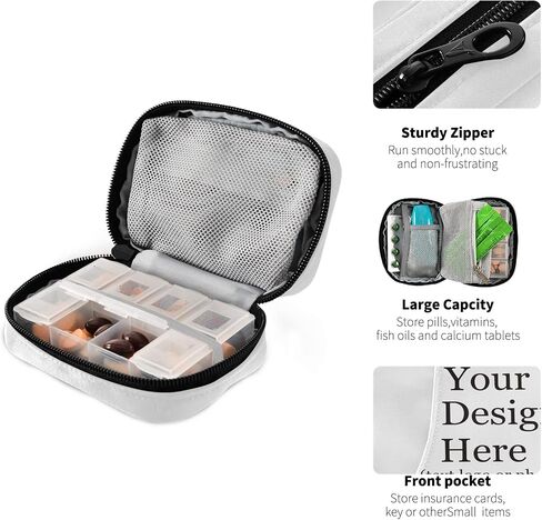 Personalized Custom Pill Case 7 Day Pill Organizer Travel Pill Case Portable Weekly Pill Box Bag Container Vitamin Supplement Holder with Zipper for Family Business in Kuwait
