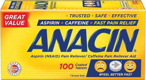 Anacin Fast Pain Relief, Aspirin + Caffeine Pain Reliever, 100 coated tablets in Saudi Arabia