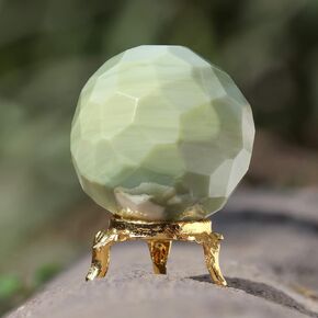 Crocon 35mm Rhodonite Stone sphere Ball with Metal Stand 1400+ Carats Gemstone Ball Healing Sphere Sculpture Figurine for Fengshui Divination Home Decoration Photography Crystal Sphere