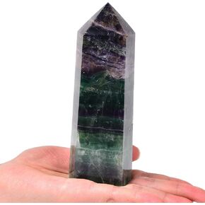 AMOYSTONE Large Healing Crystal Obelisk Towers 5 Multicolor Fluorite Point Wand Home Decor Reiki Healing 1.8-2.2 LBS