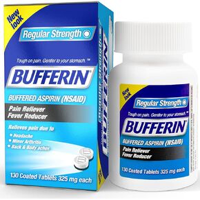 Bufferin Aspirin 325mg, Pain Reliever & Fever Reducer, with 3 Buffering Agents Relieves 7 Types of Pain: Headaches, Back Ache, Arthritis, Muscle Aches & More, for Adults, 130 Coated Tablets, 1-Pack
