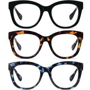 PRTCSLWD Oversized Reading Glasses for Women, 4 Pack Retro Blue Light Blocking Computer Readers with Spring Hinge